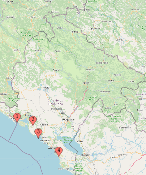 The coast of Montenegro tour map